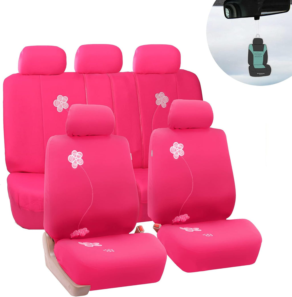 Black Floral Embroidery Car Seat Covers Full Set H38153