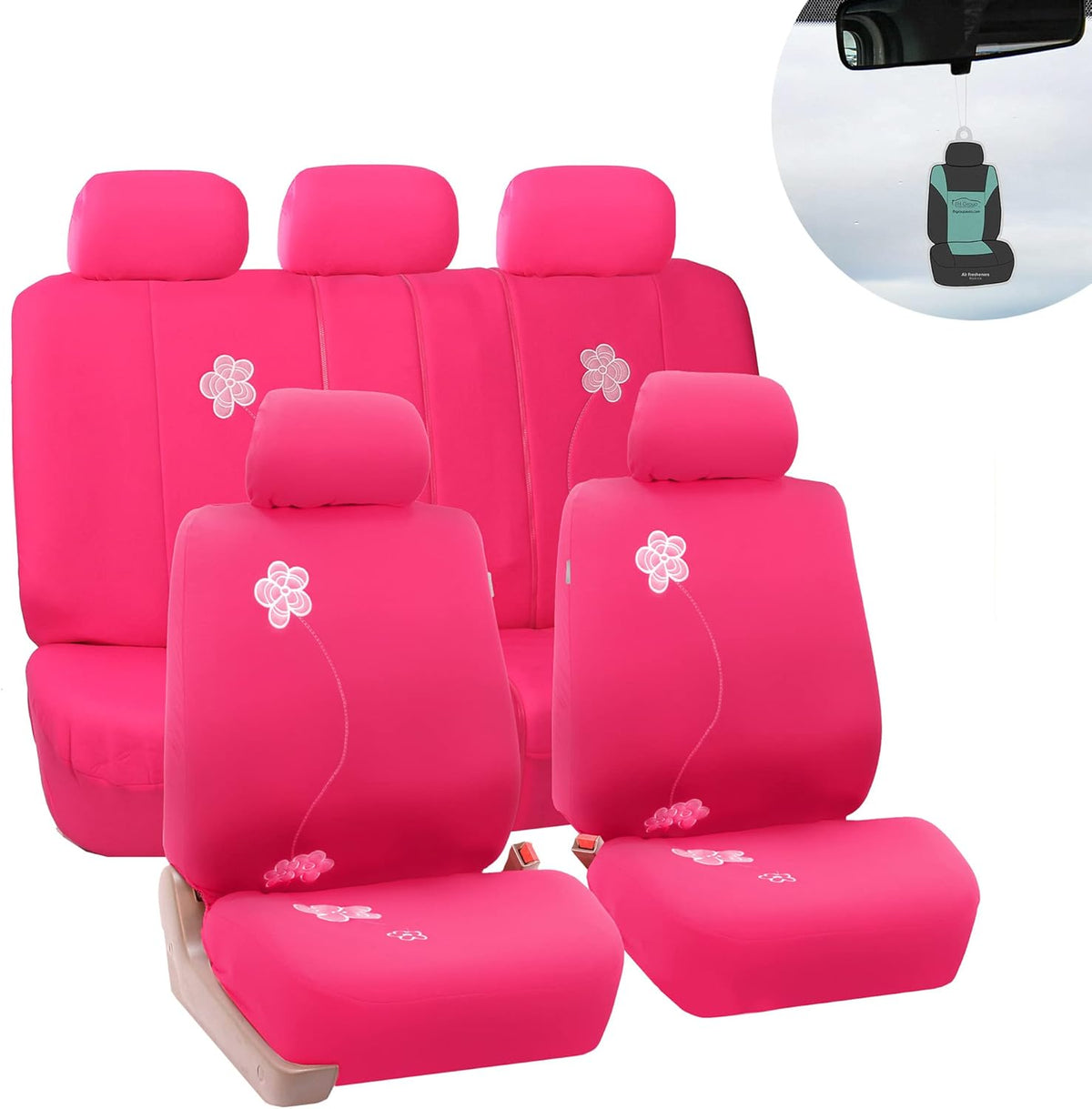 Black Floral Embroidery Car Seat Covers Full Set H38153