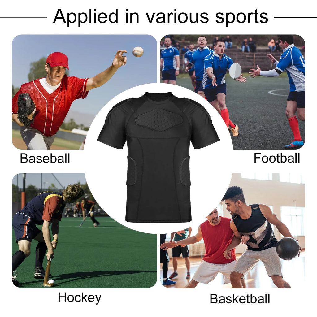 Men Padded Compression Football Shirt Chest Protector Size L I245713