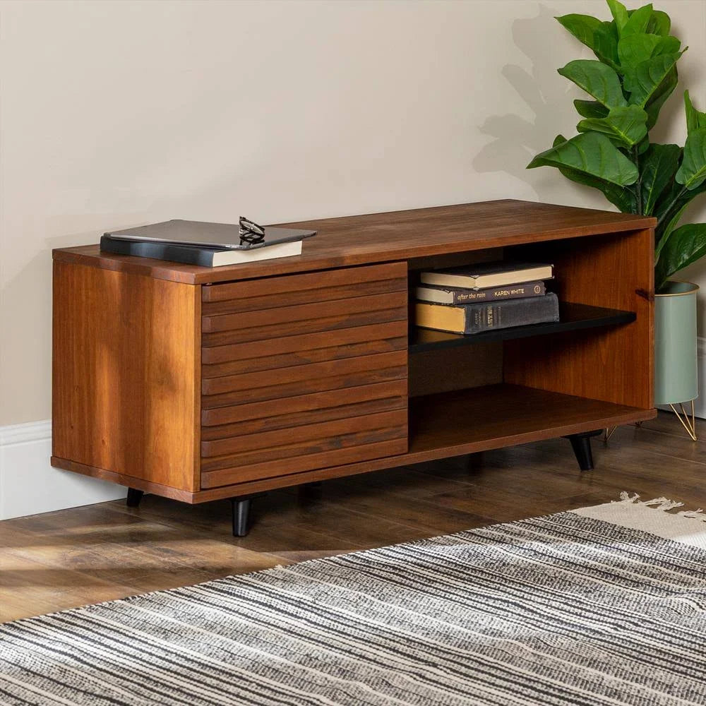 Solid Wood Slat Door Storage Bench, Walnut, 18 in. H x 16 in. D W376422