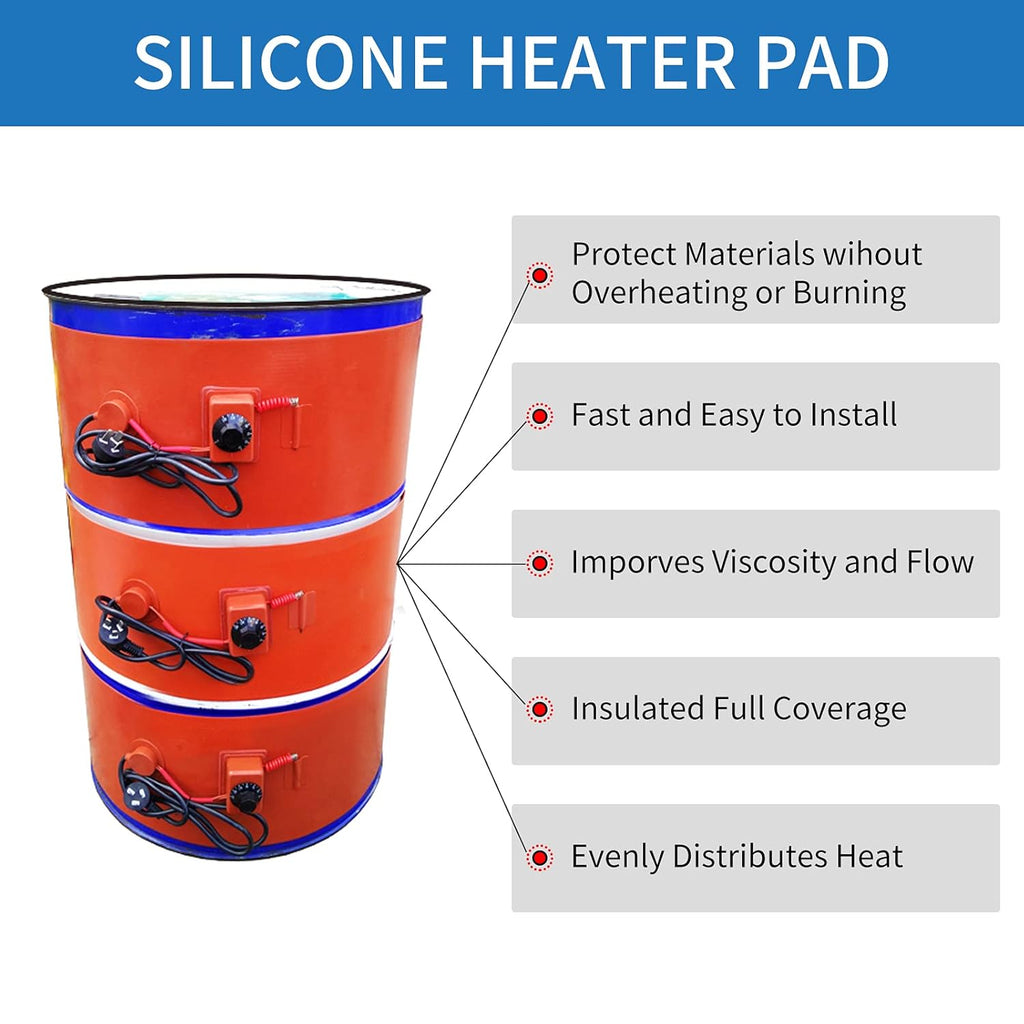 Drum Pail Heater 55-Gallon Silicone Barrel Heat Pad Band Warmer Kit 150℃ 120V 10inch T39385