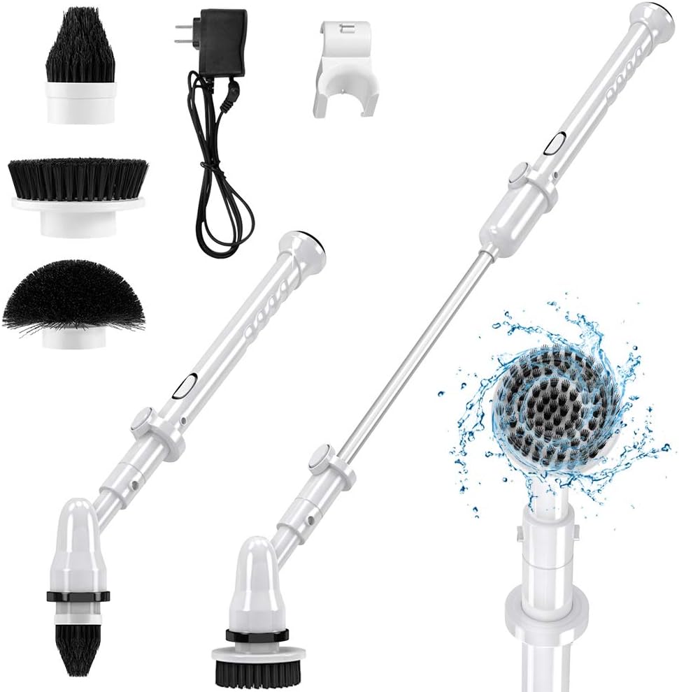 Electric Spin Scrubber 360 Cordless Power Bathroom Scrubber with Long Handle and 3 Replaceable Cleaning Brush Heads, Pack of 2 Z810283