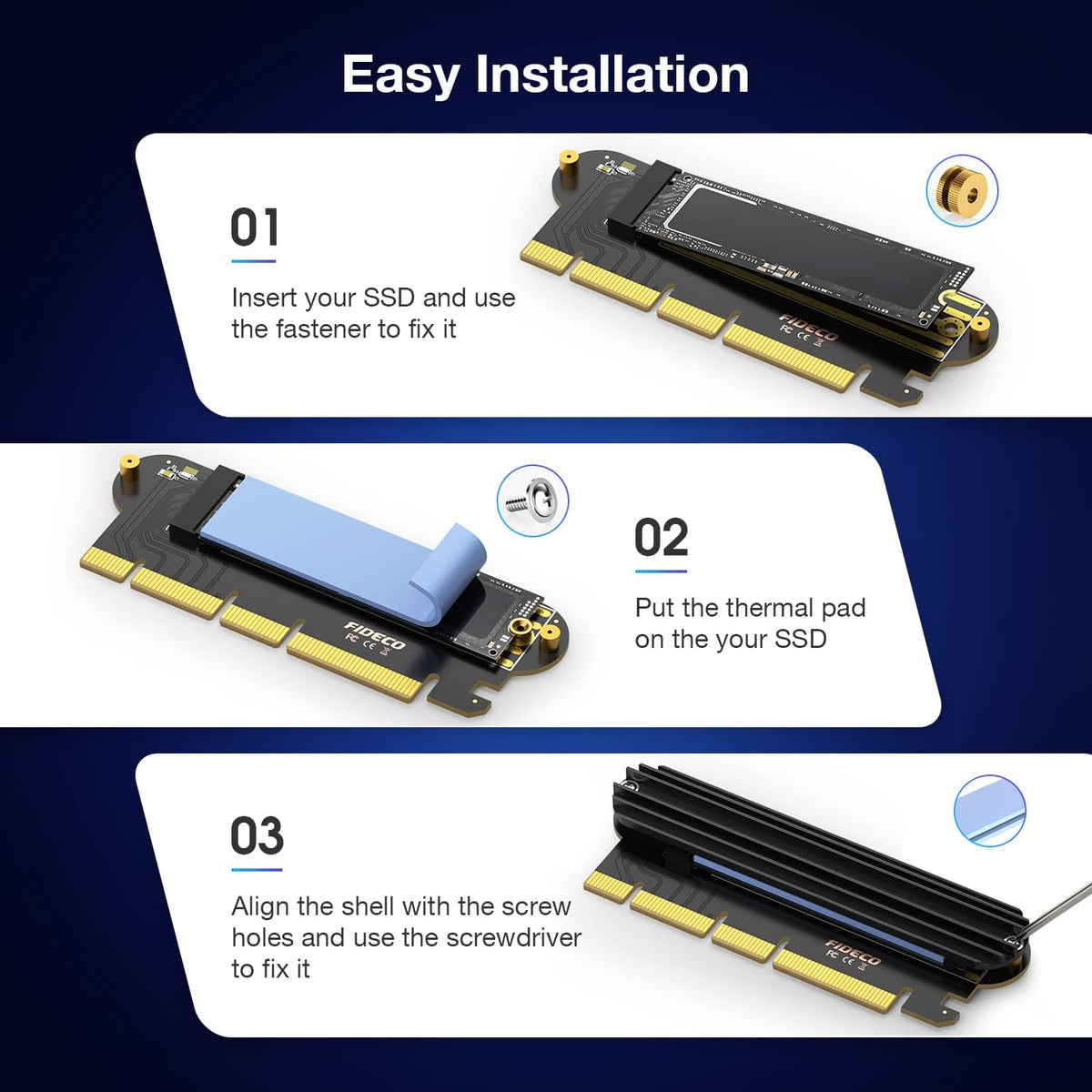 NVMe M.2 SSD to PCIe X16/X8/X4 Adapter Card with Aluminum Heat Sink D495944