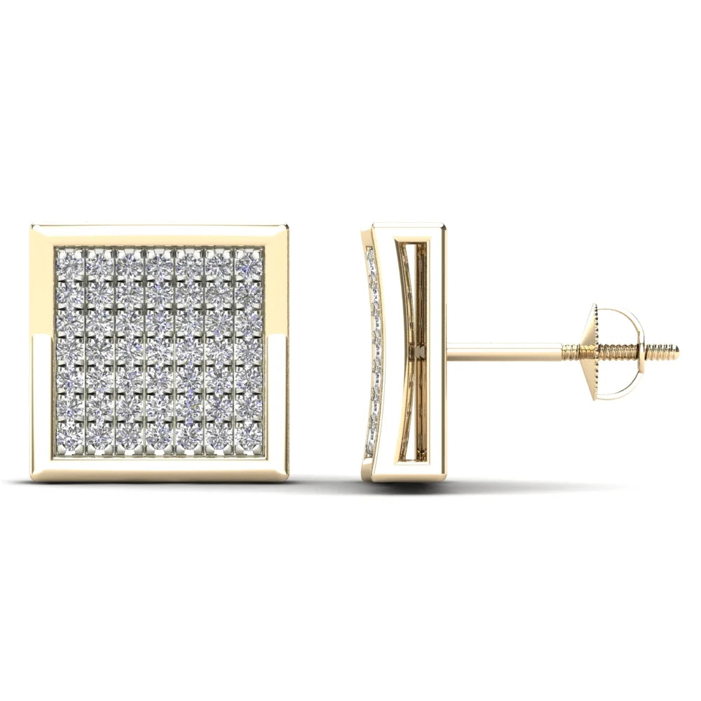 14K Yellow Gold Diamond Square Stud Earrings J8009