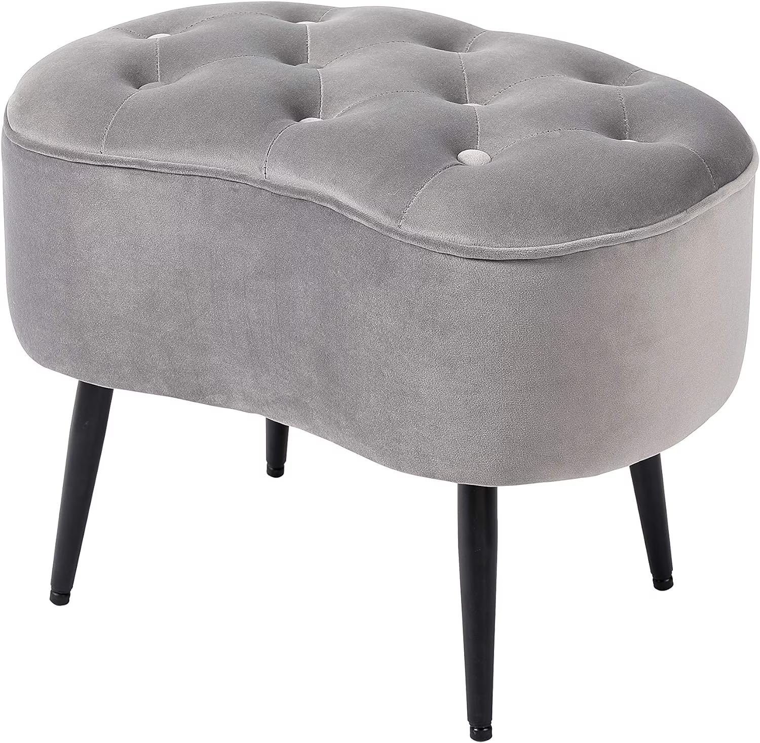 Grey Velvet Ottoman Foot Stool with Steel Legs A58046