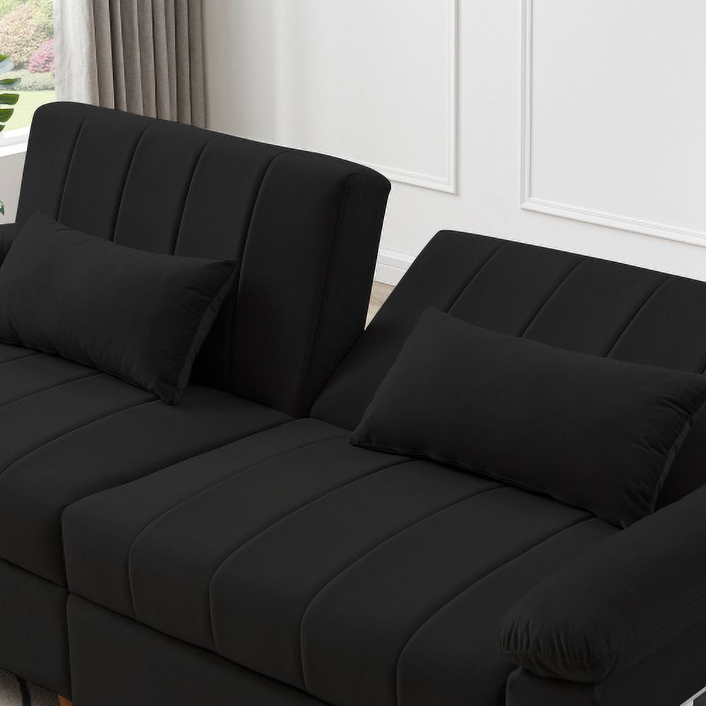Black Velvet Sleeper Sofa Couch with Storage P72127