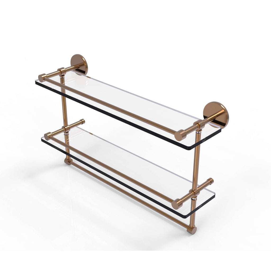 Double Glass Shelf with Towel Bar - Brushed Bronze - 22 inch G734
