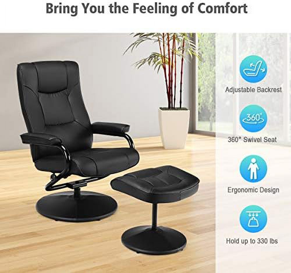 Swivel Recliner Chair with Footrest Stool Ottoman Set Black I37150