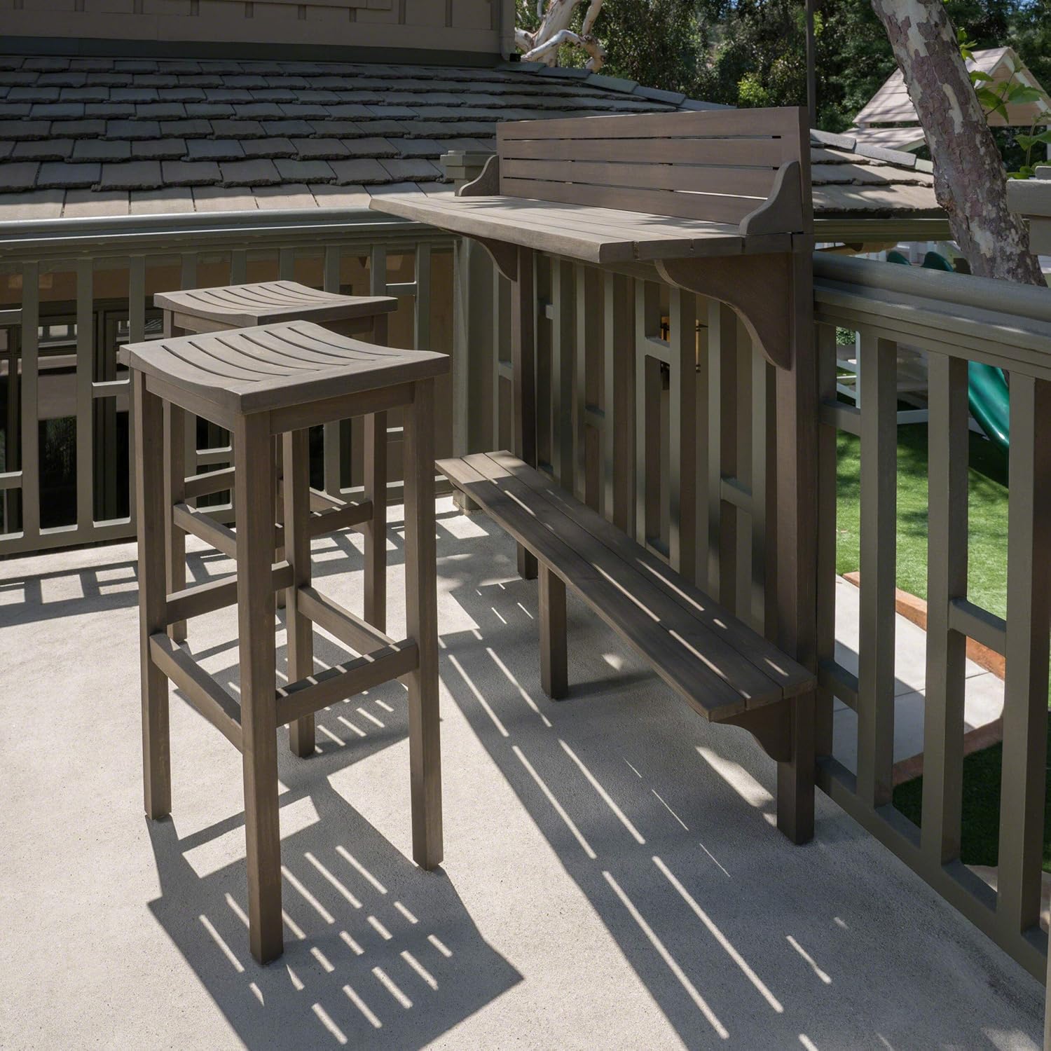3-Pcs Acacia Wood Outdoor Bar Set, Grey Finish X406957
