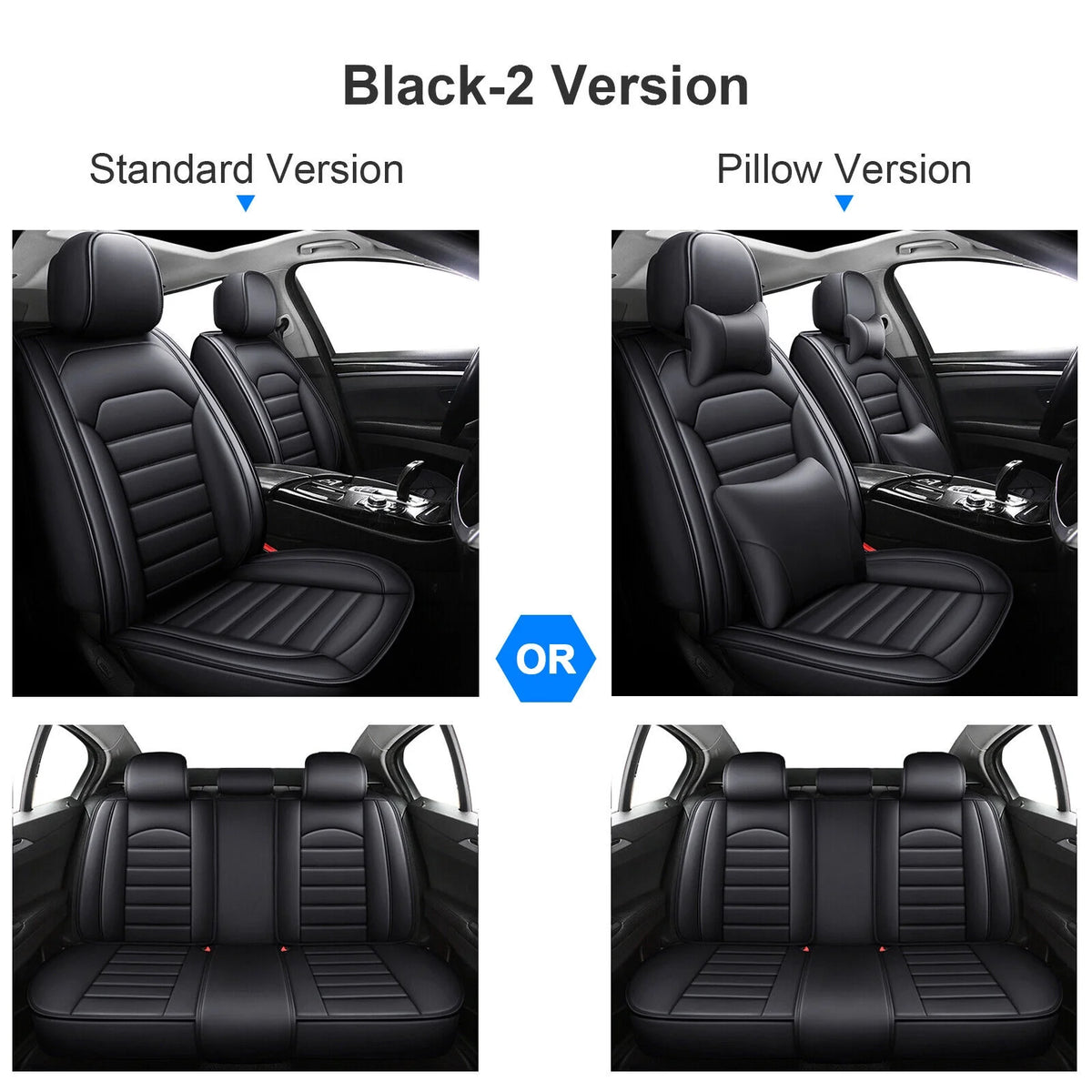 Black Waterproof Pu Leather Full Set Car Seat Covers W276630