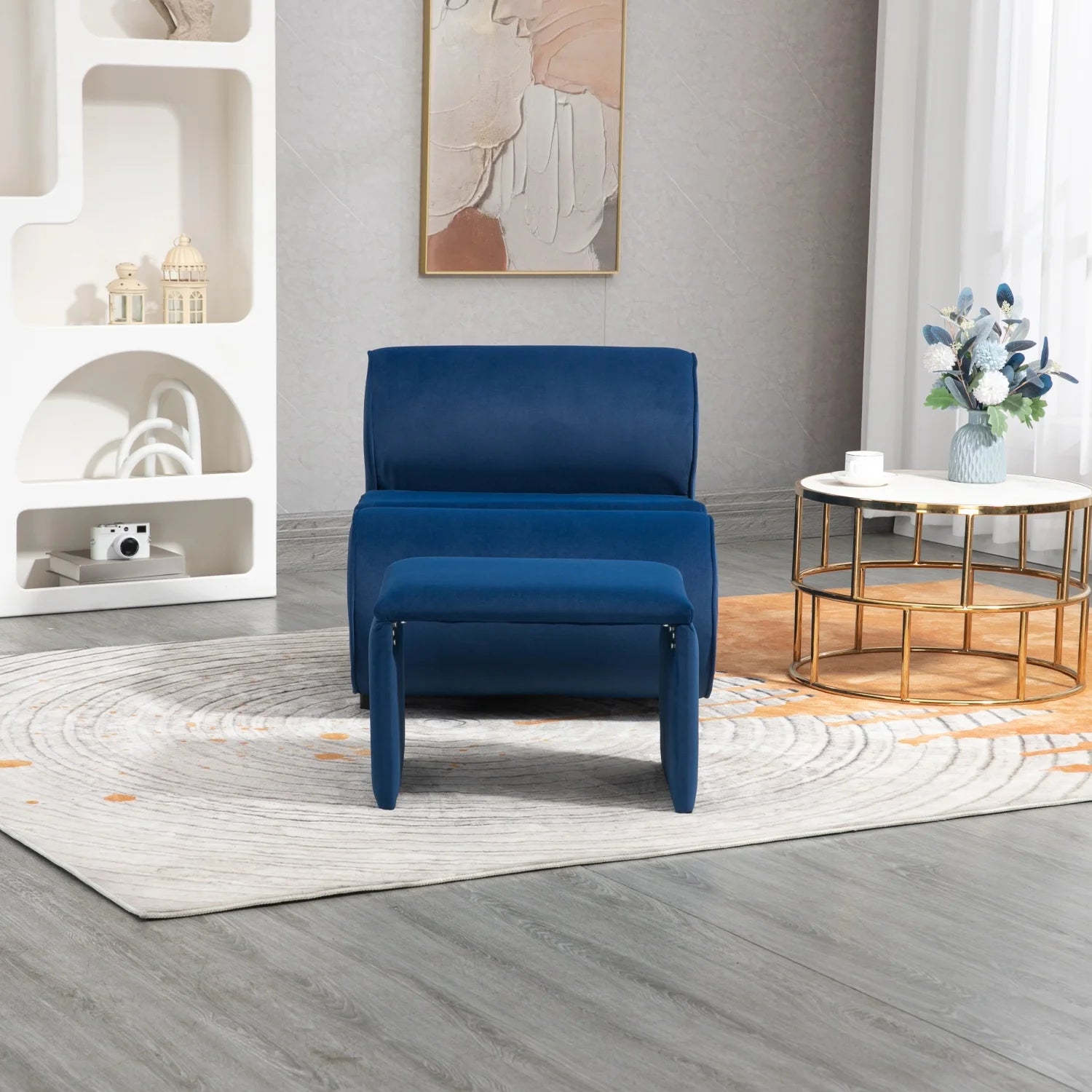 Navy Accent Chair with Ottoman P15257