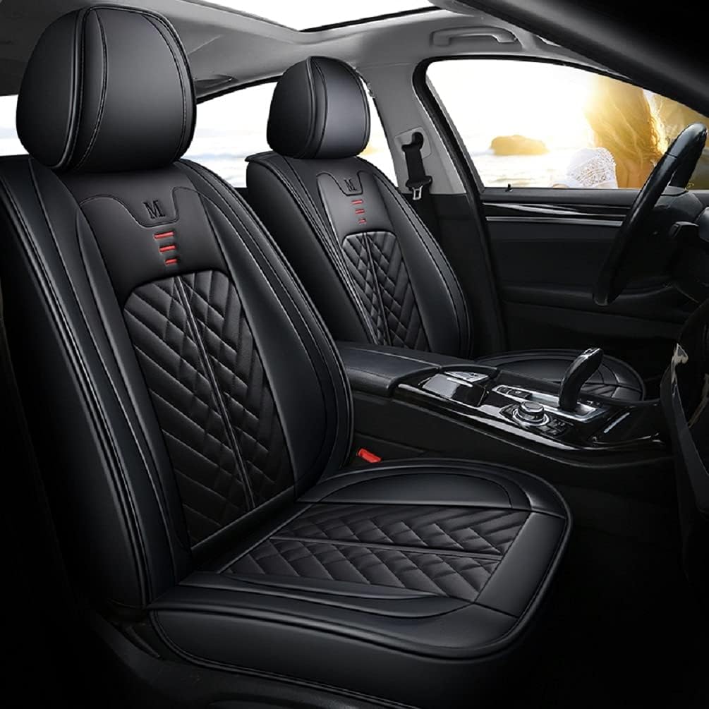Black Pink PU Leather Car Seat Covers Full Set 5 Seats A8411