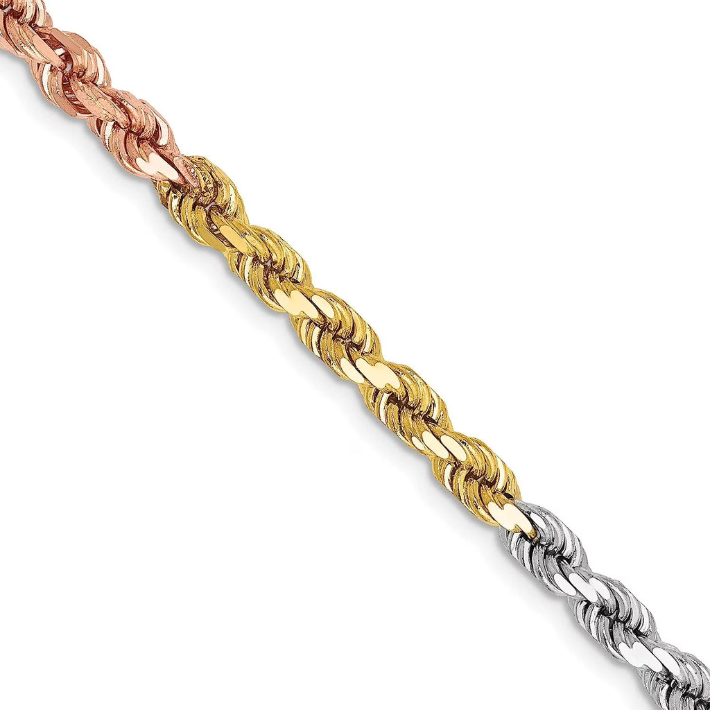 14K Tri-colored Diamond-cut Rope Chain - 24" C893245