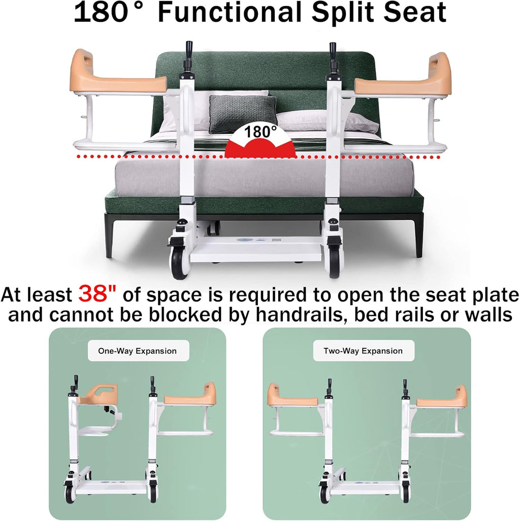 Patient Lift Wheelchair with 180 Split Seat, Bedside Commode D51046