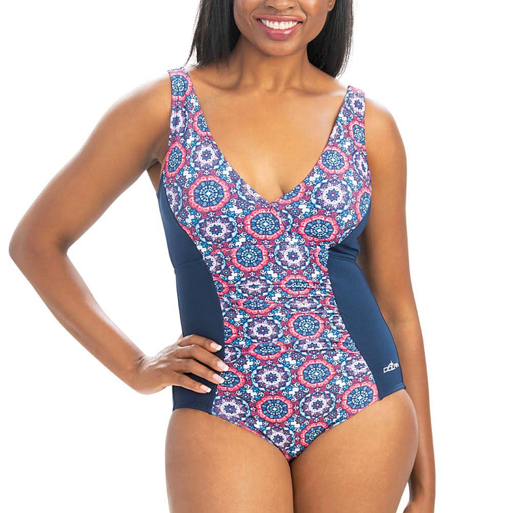 Mosaic V-Neck 1-Piece Swimsuit, Size 16 N8587