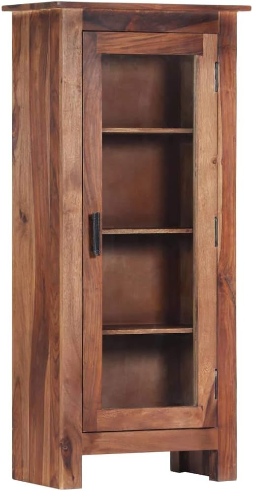 High Cabinet Storage with 4 Shelves and 1 Glass Door Solid Sheesham Wood Q8748