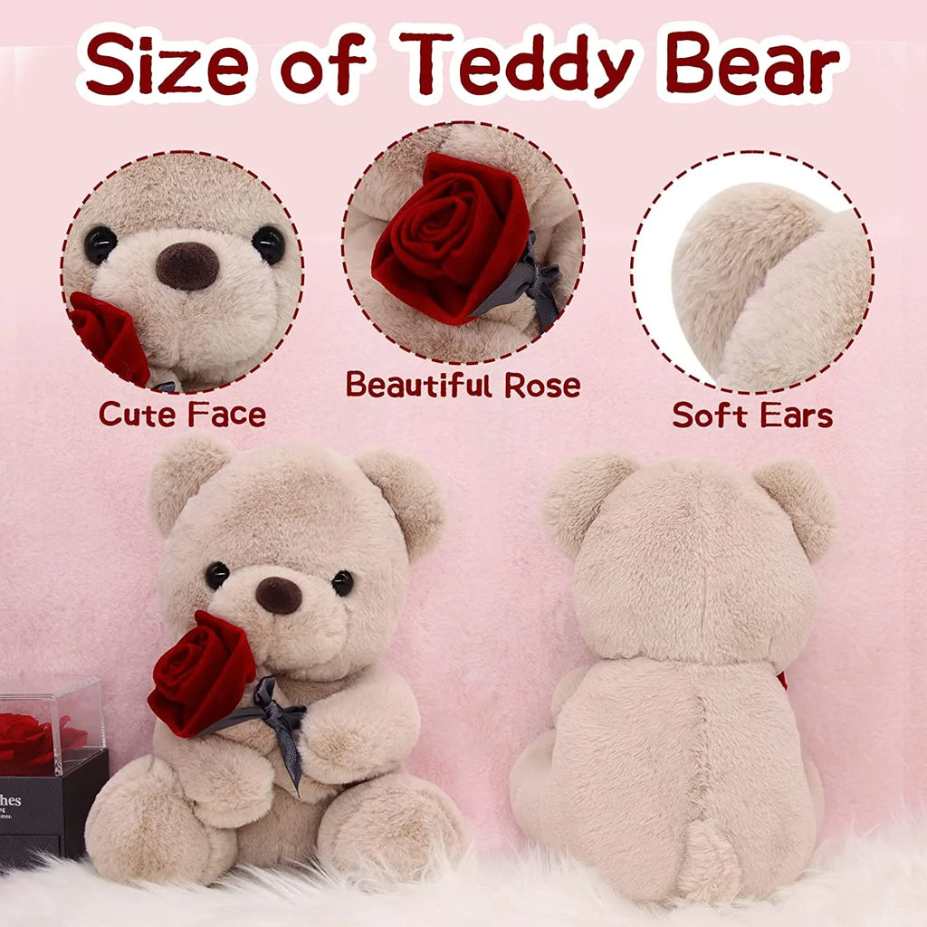 10 Inch Teddy Bear Plush Stuffed Animal with Rose Y33992