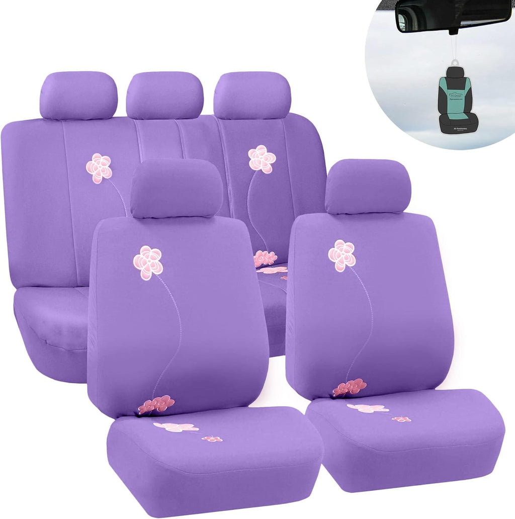 Black Floral Embroidery Car Seat Covers Full Set H38153