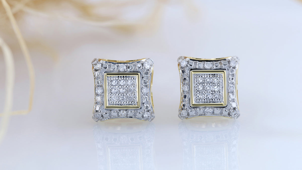 10K Yellow Gold Diamond Concave Stud Earrings P41415