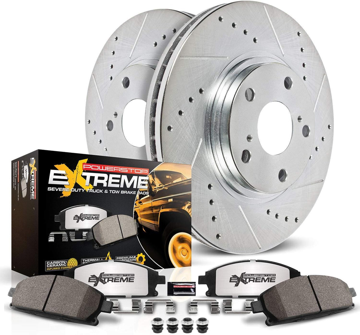 Front Z36 Carbon Fiber Ceramic Brake Pads and Drilled/Slotted Brake Rotors T702684