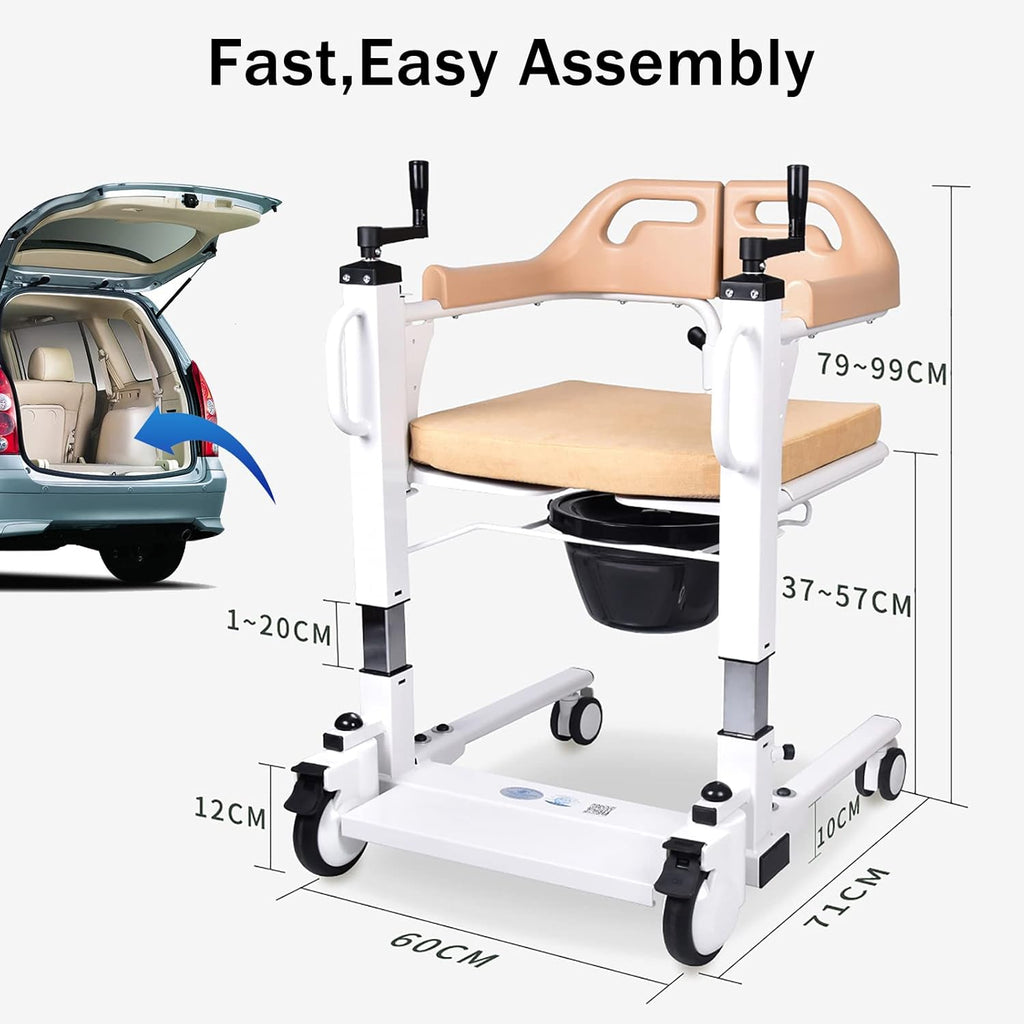 Patient Lift Wheelchair with 180 Split Seat, Bedside Commode D51046