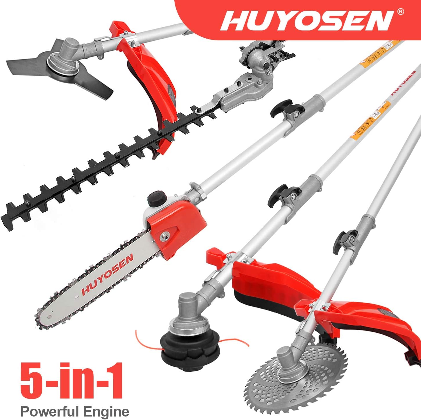 Gas Pole Saw 45CC 2-Cycle 8.2 FT to 11.4 FT Extension 5 in 1 Weeder Eater Hedge Trimmer Chainsaw Brush Cutter 3T Blade Z4611