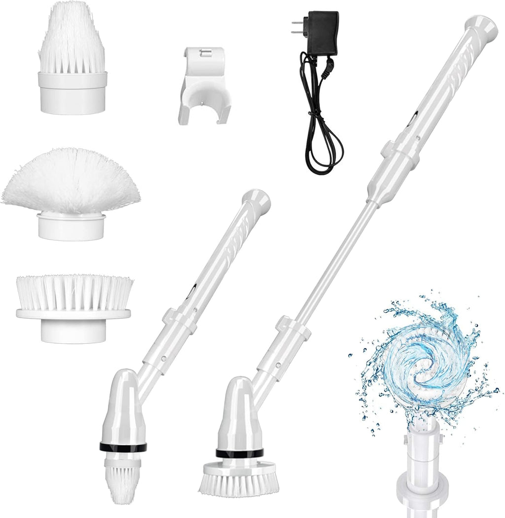 Electric Spin Scrubber 360 Cordless Power Bathroom Scrubber with Long Handle and 3 Replaceable Cleaning Brush Heads, Pack of 2 Z810283