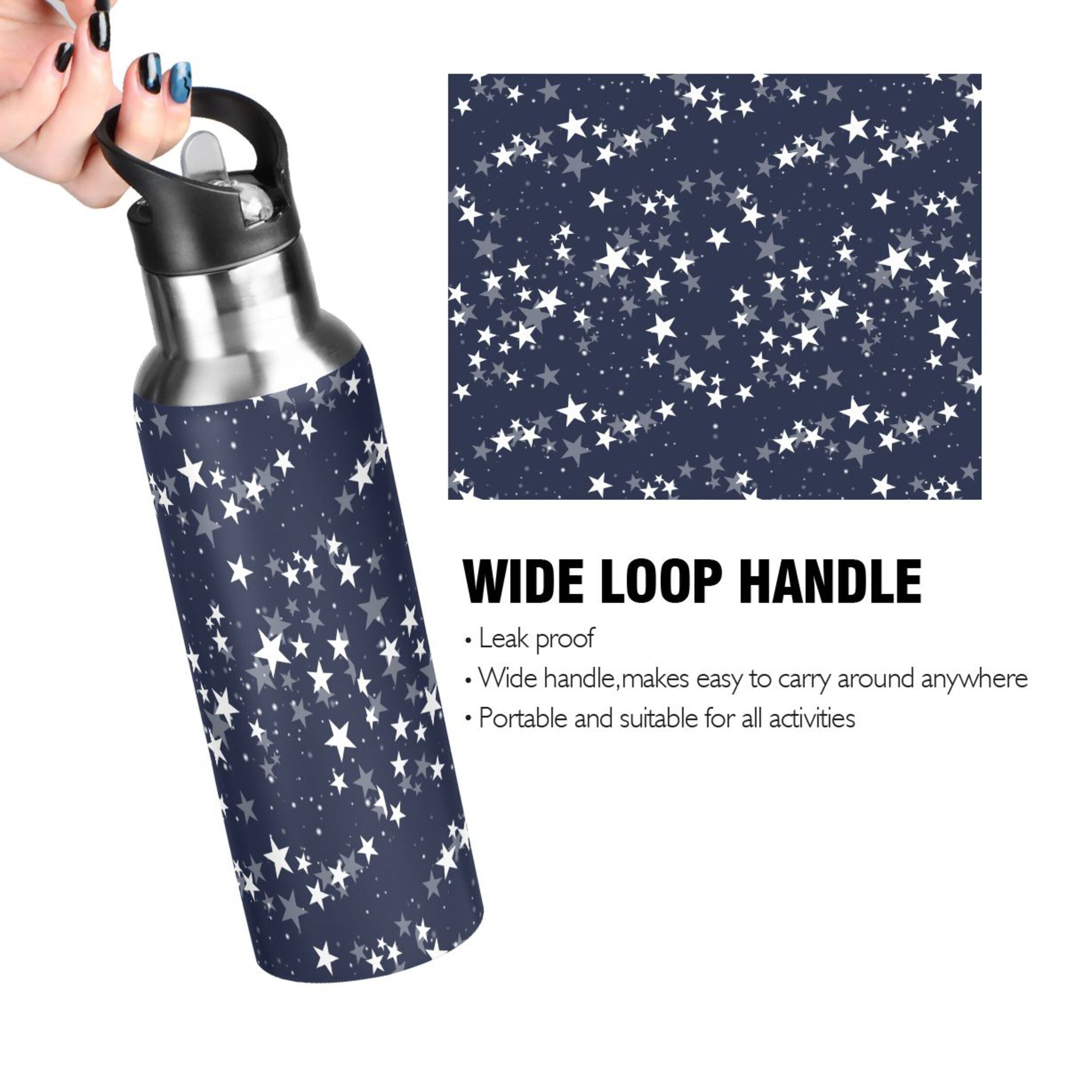 Navy Stainless Steel Insulated Water Bottle with Straw Lid R3302