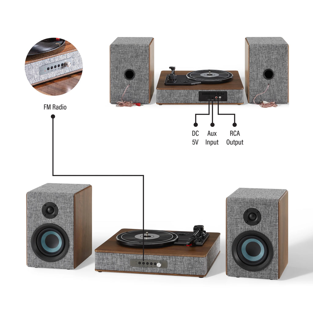 Vinyl Record Player with Speakers with Wireless Bluetooth and FM Radio J106