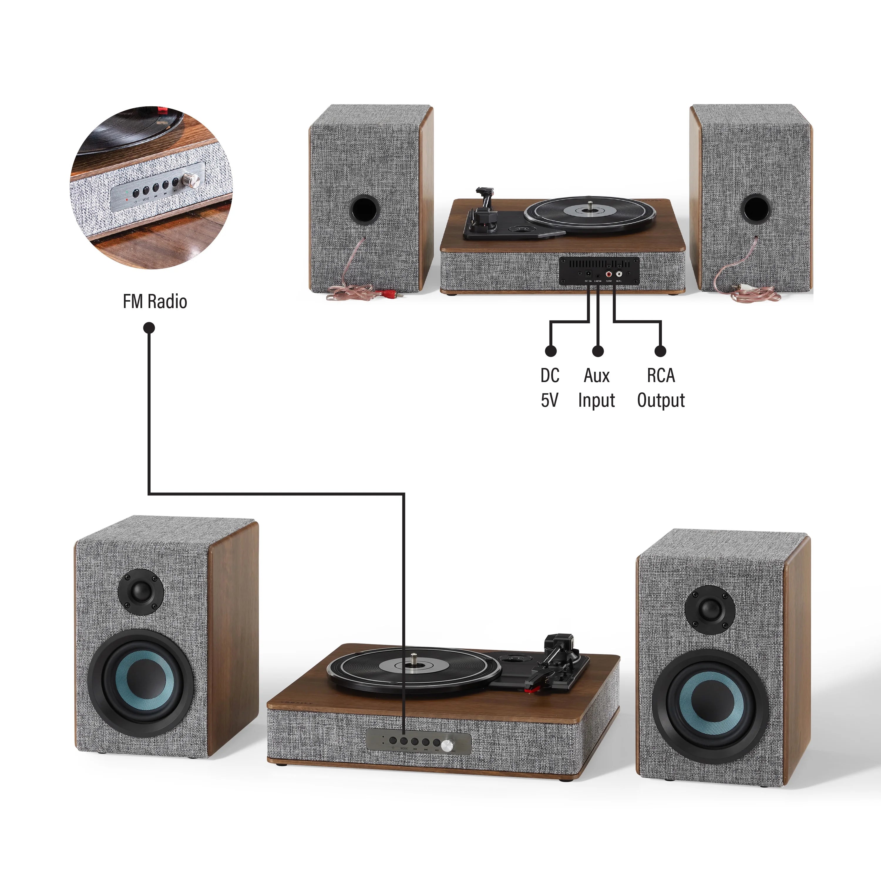 Vinyl Record Player with Speakers with Wireless Bluetooth and FM Radio J106