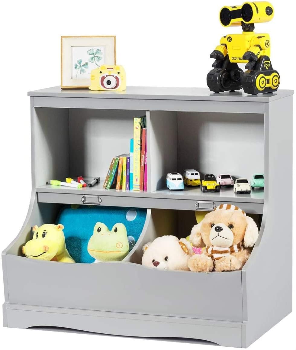 White 4-Cubby Kids Bookcase with Footboard X361