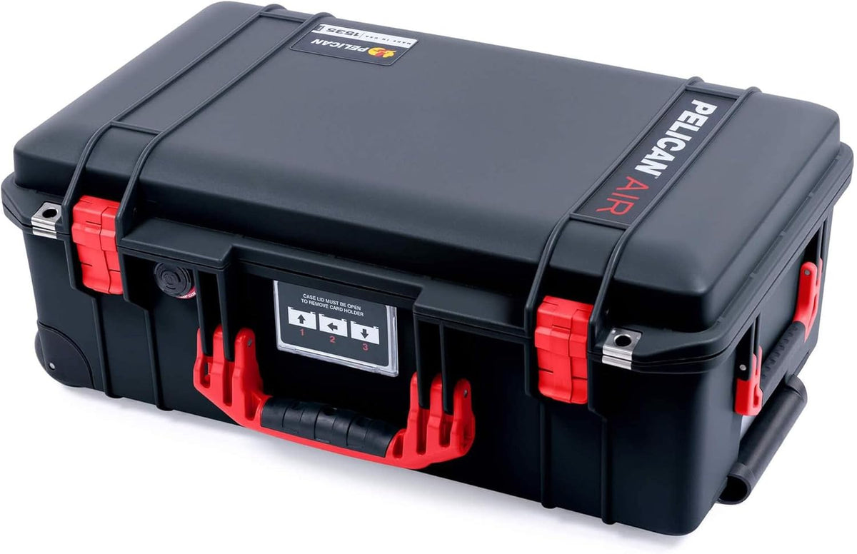 Black Pelican 1535 Air Case with Red Handles & Latches, TrekPak Dividers & Mesh Lid Organizer K174