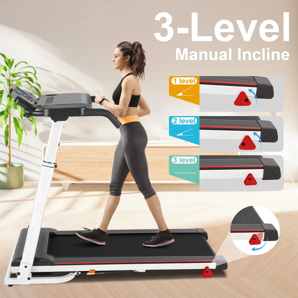 White Folding Treadmill with Removable Tabletop and Incline A856