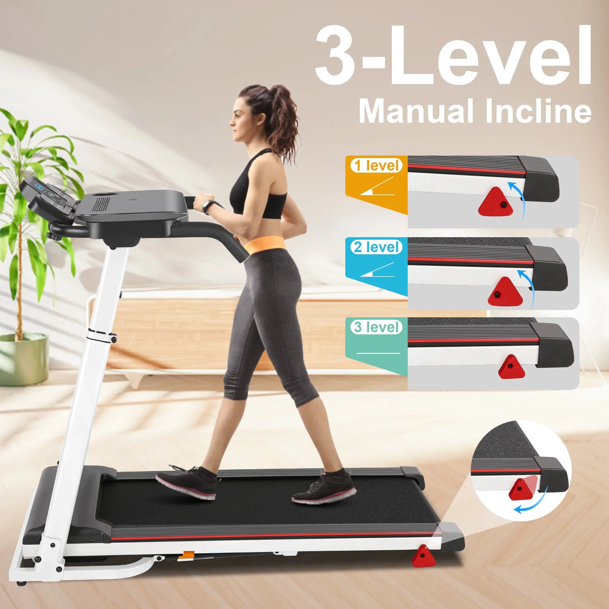 White Folding Treadmill with Removable Tabletop and Incline A856