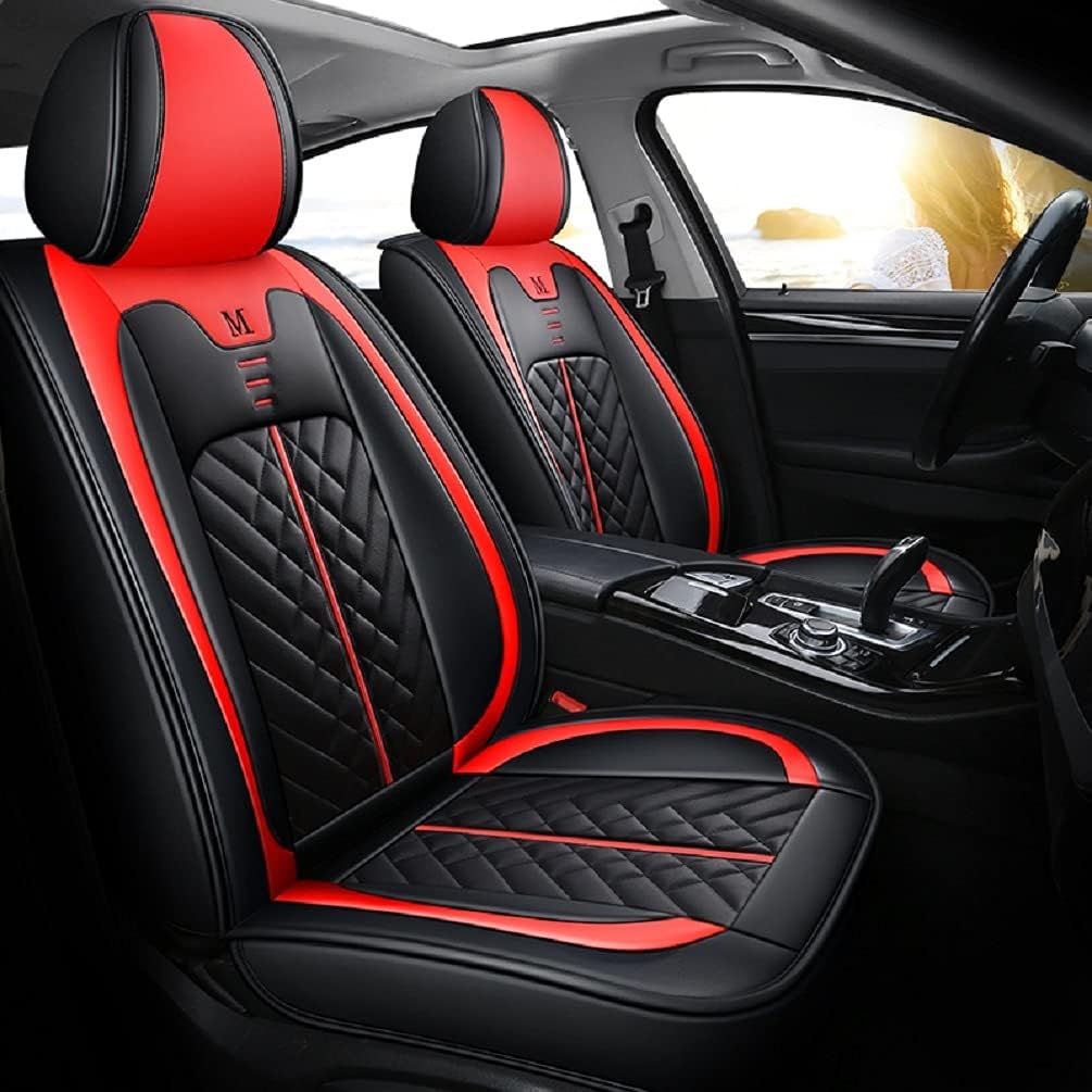 Black Pink PU Leather Car Seat Covers Full Set 5 Seats A8411