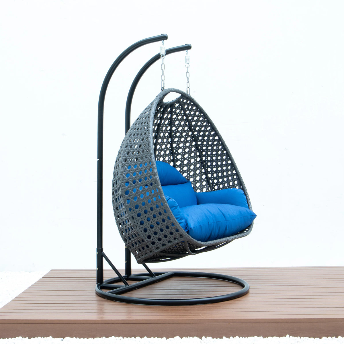 Blue Wicker Hanging Egg-Shaped Swing Chair R210235