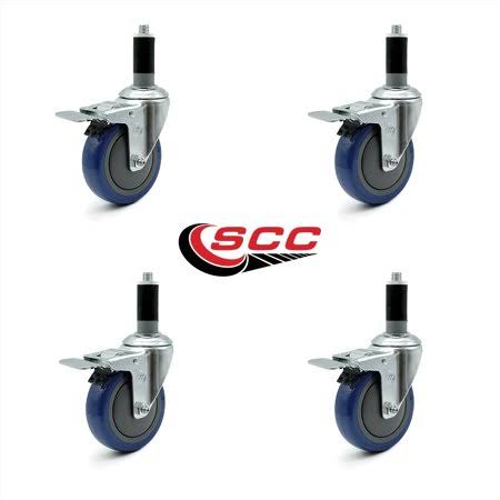 4 inch Blue Polyurethane Expanding Stem Caster Set with Total Lock Brake P958930