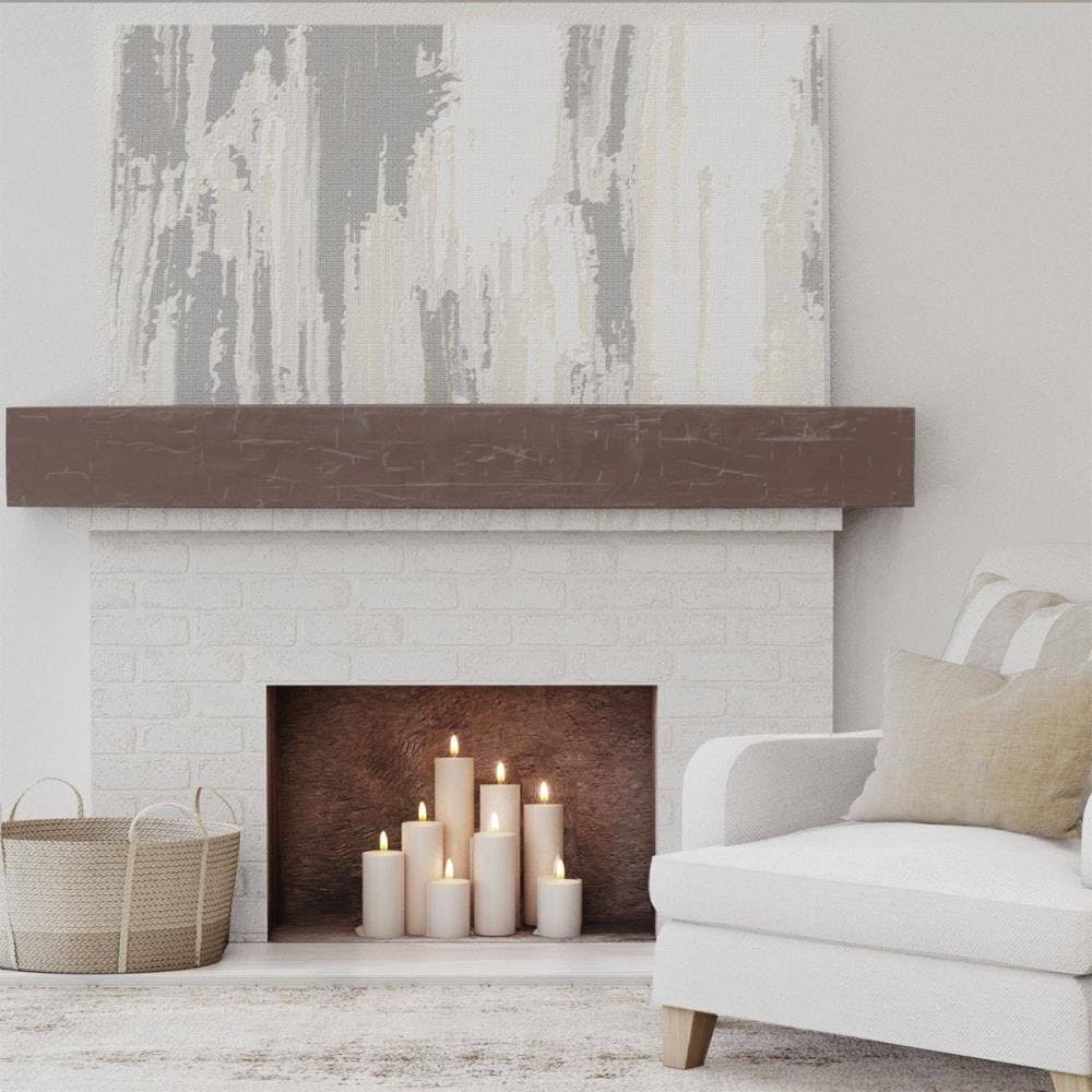 Hand Hewn Faux Wood Fireplace Mantel, Aged Pecan C397874