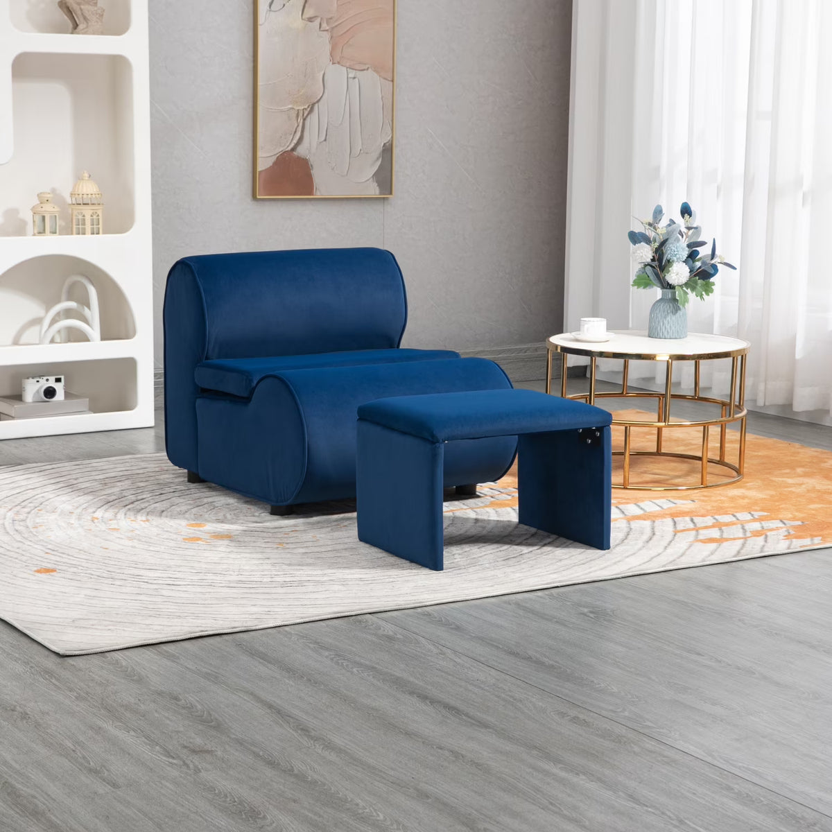 Navy Accent Chair with Ottoman P15257