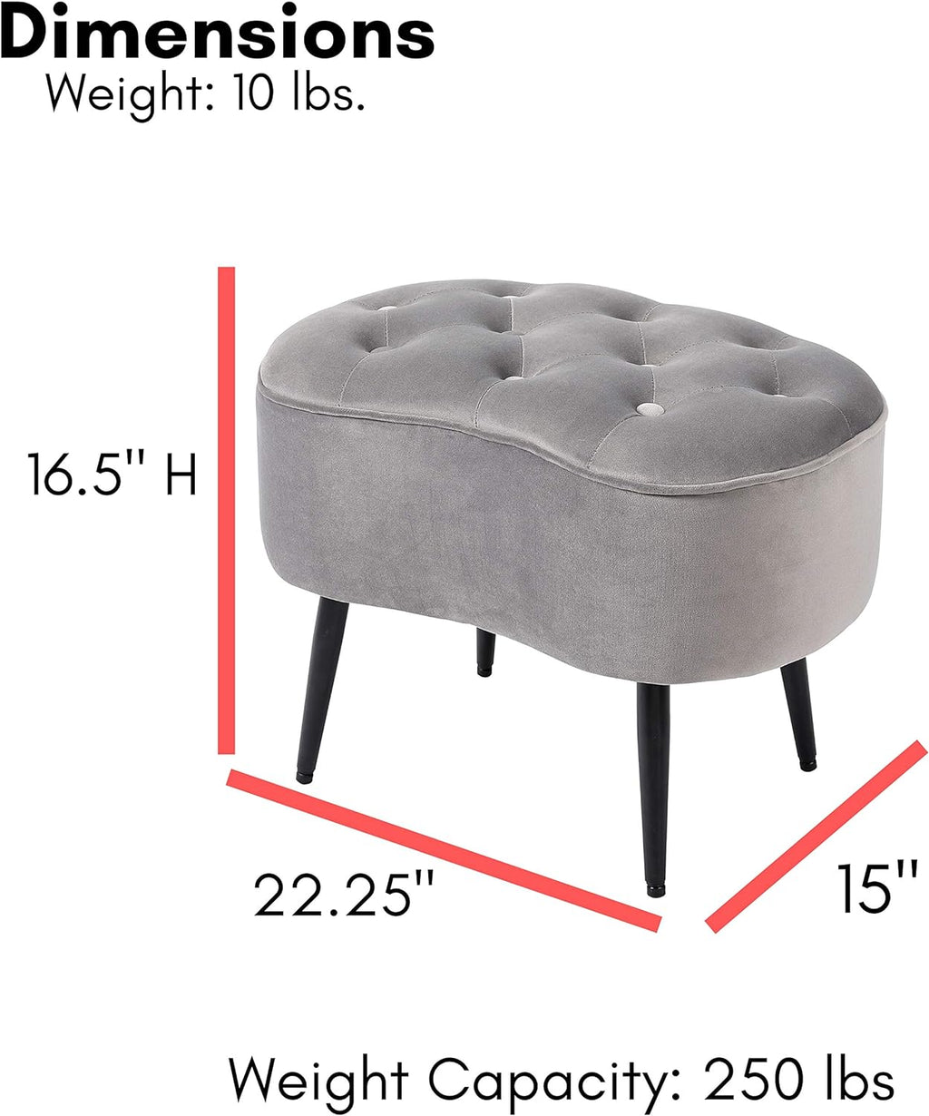 Grey Velvet Ottoman Foot Stool with Steel Legs A58046