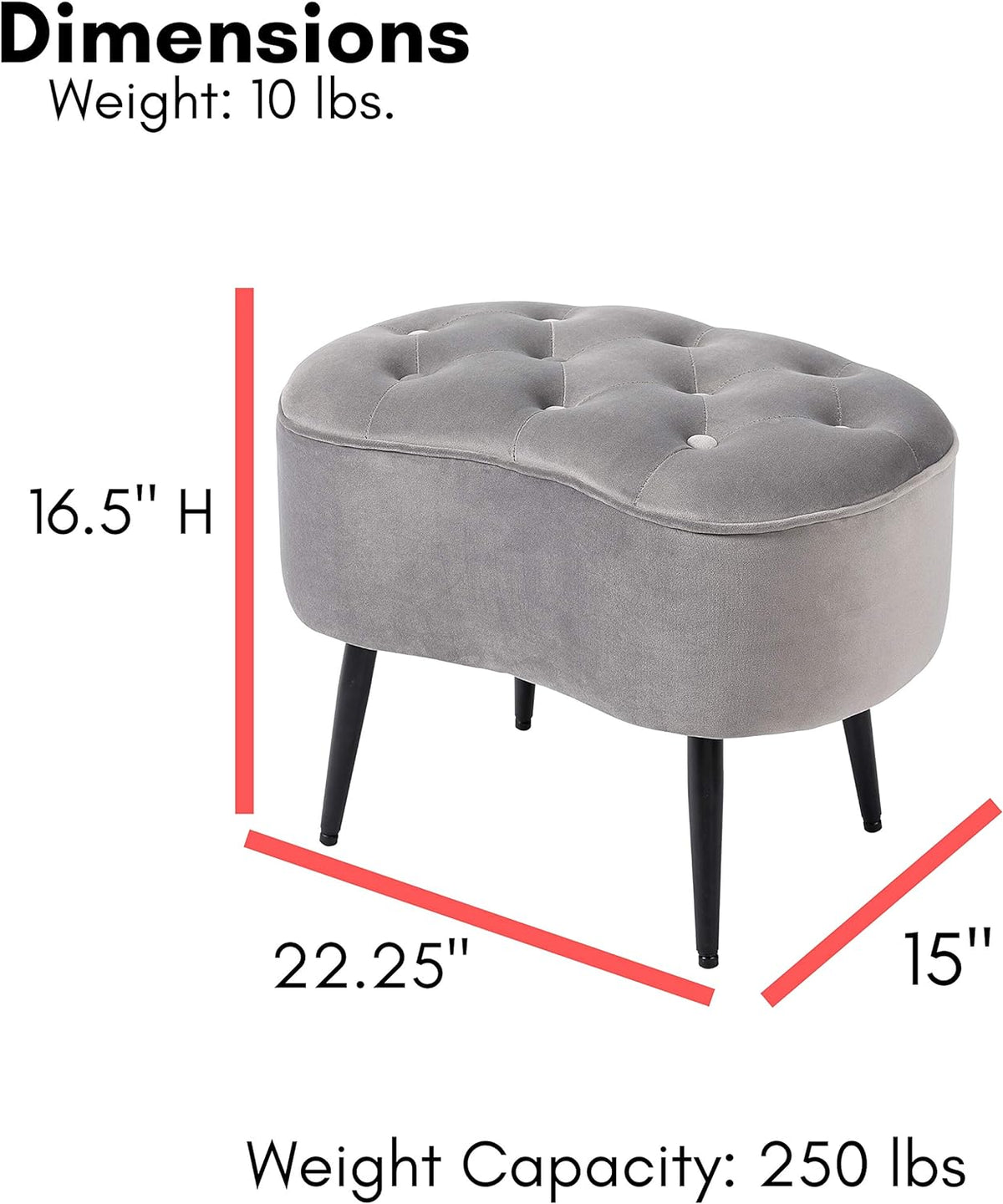 Grey Velvet Ottoman Foot Stool with Steel Legs A58046