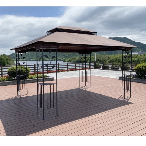 Brown Top Patio Gazebo Canopy Tent With Mosquito Net U6418