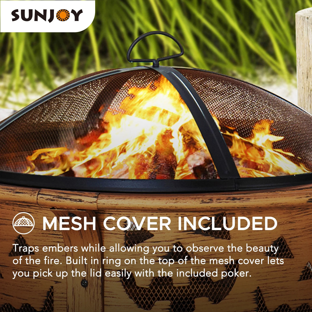30 in. Outdoor Wood-Burning Steel Fire Pit with Spark Screen and Poker Q736
