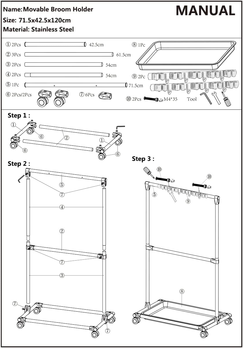 10 Racks 8 Hooks Floor Standing Cleaning Tool Storage Cabinet Y457