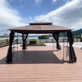 Brown Top Patio Gazebo Canopy Tent With Mosquito Net U6418