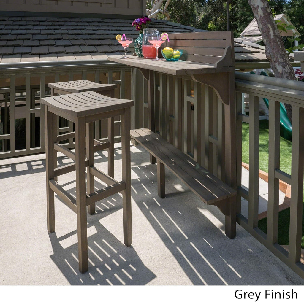 3-Pcs Acacia Wood Outdoor Bar Set, Grey Finish X406957