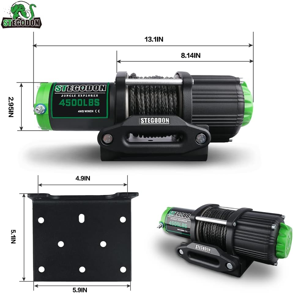 4500lbs Load Capacity 12V Synthetic Rope Winch Waterproof IP 67 Electric Winch with Wired Remote and Wireless Remotes O751