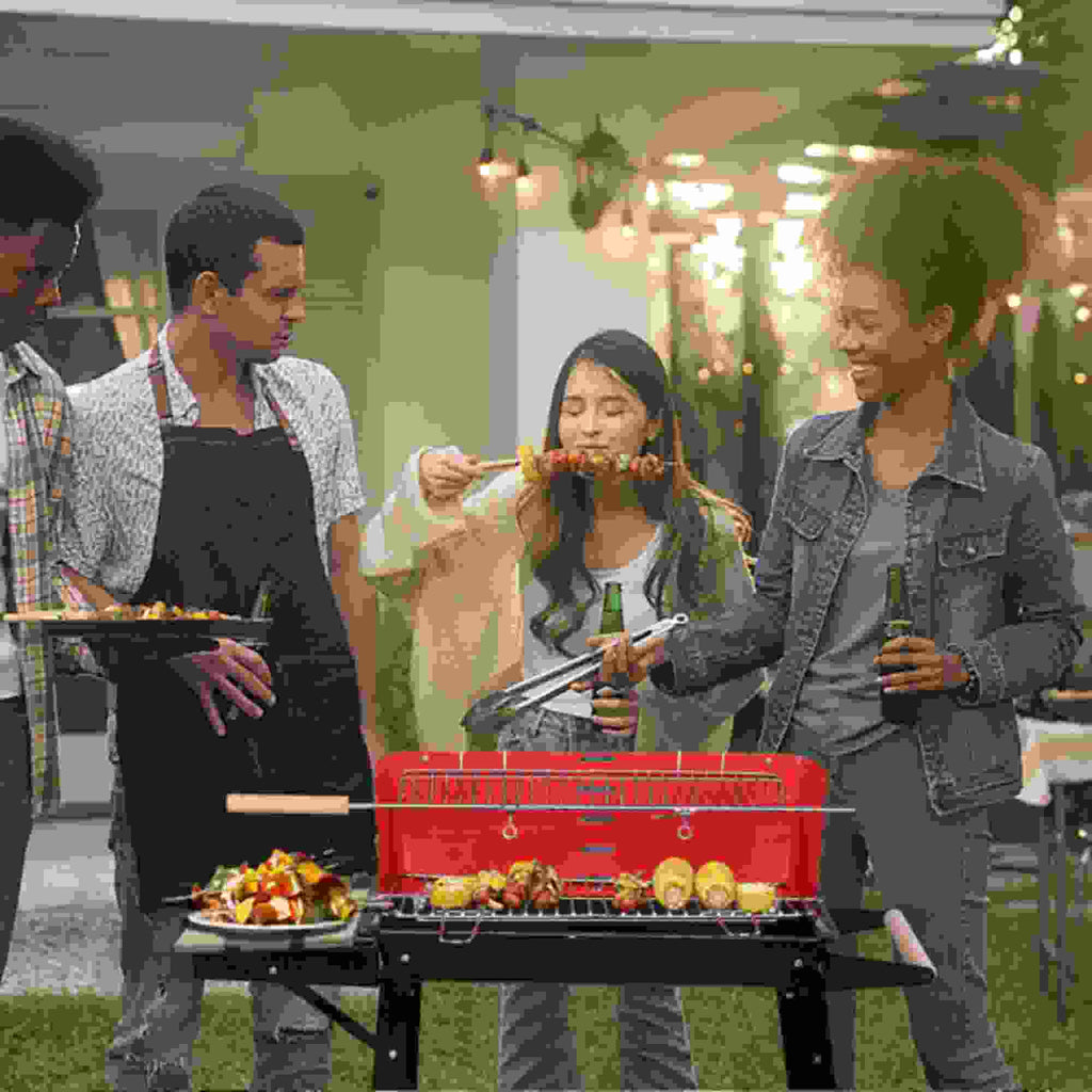 Black Red Enamel Charcoal Oven N549