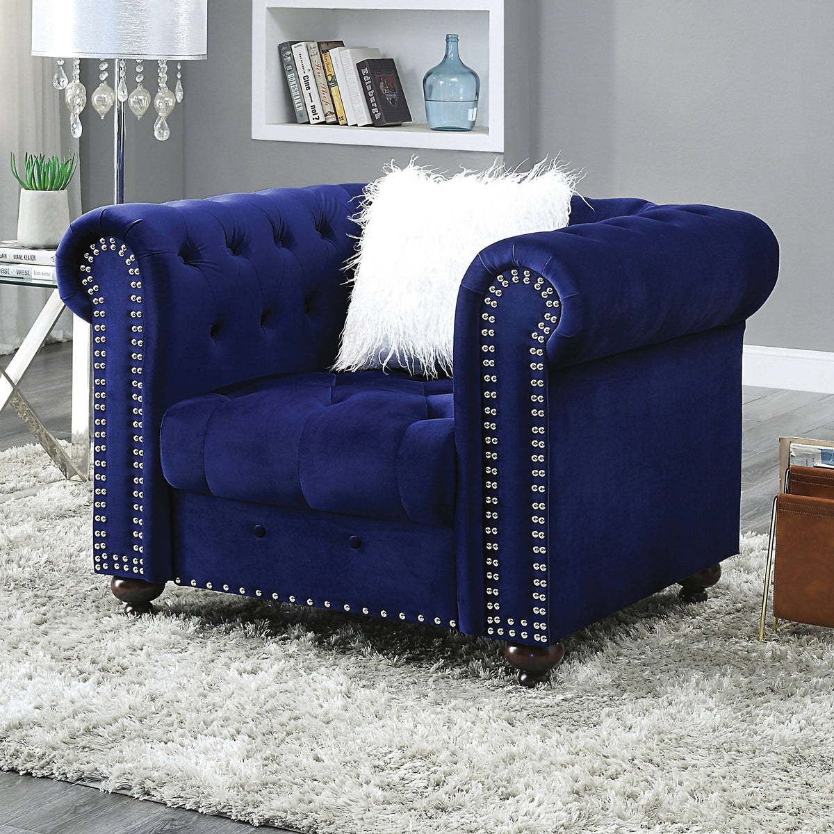 Blue Fabric Button Tufted Chair O770243