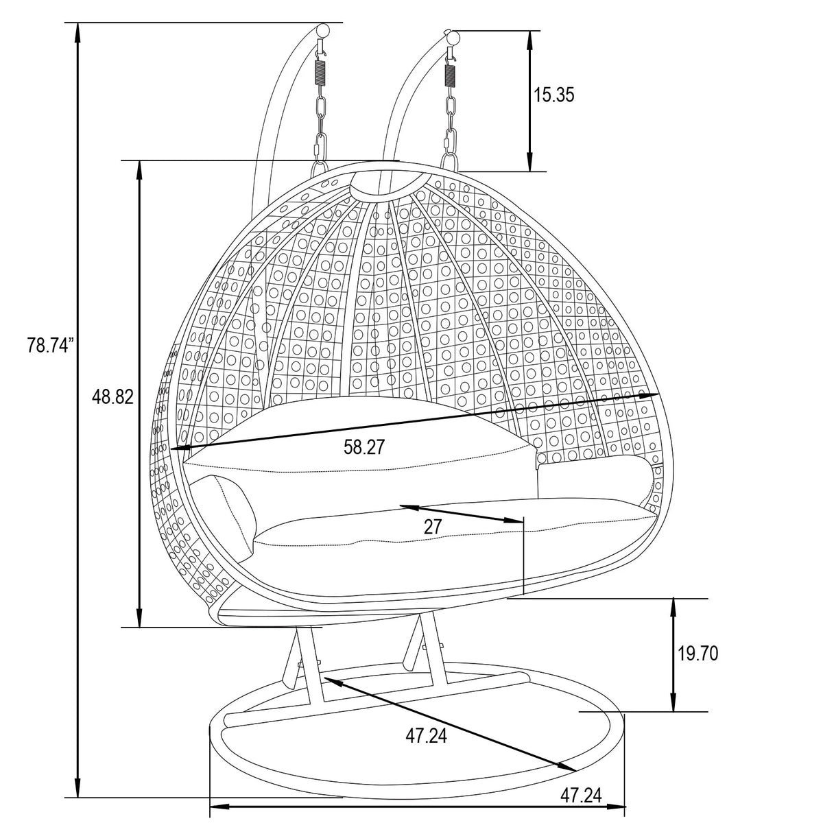 Blue Wicker Hanging Egg-Shaped Swing Chair R210235